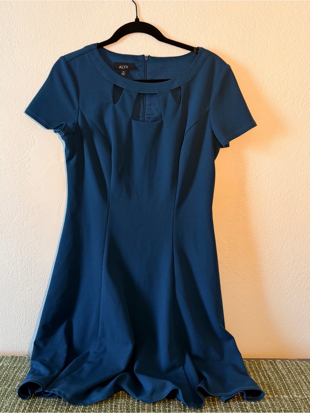 ALYX Teal Short-Sleeve Midi Dress with Neckline Cutouts